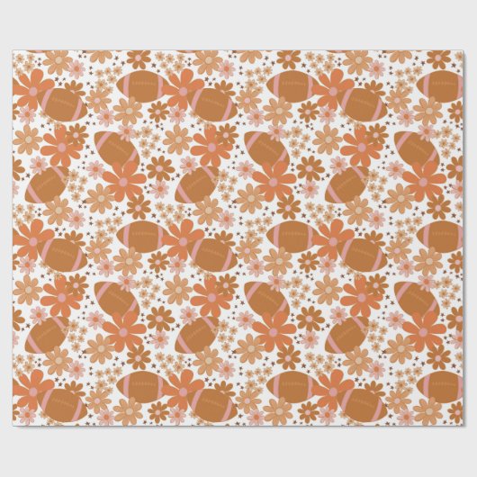 Retro Floral Herbst Herbst Vibes Football Muster Geschenkpapier (Flach)