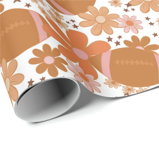 Retro Floral Herbst Herbst Vibes Football Muster Geschenkpapier (Rolleneckpunkt)