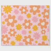 Retro Floral Herzmuster Geschenkpapier (Flach)