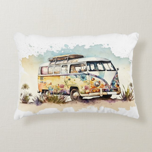 Retro Floral Hippie Bus Dekokissen (Vorderseite)