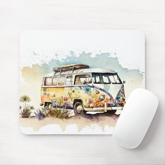 Retro Floral Hippie Bus Mousepad (Mit Mouse)
