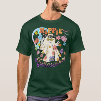 Retro Floral Hippie Halloween Pumpkin Ghost Peace T-Shirt