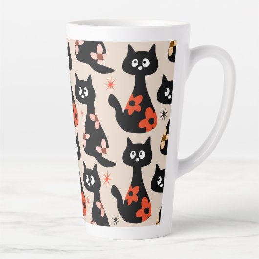 Retro Floral Katzen (weich beige) Milchtasse (Rechts)