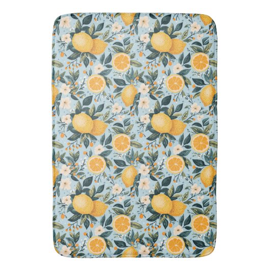 Retro Floral Lemons Badematte (Vorderseite Vertikal)