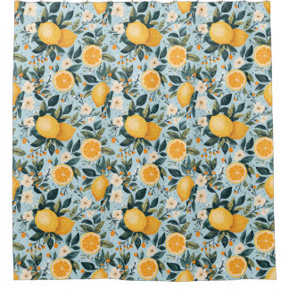 Retro Floral Lemons Duschvorhang