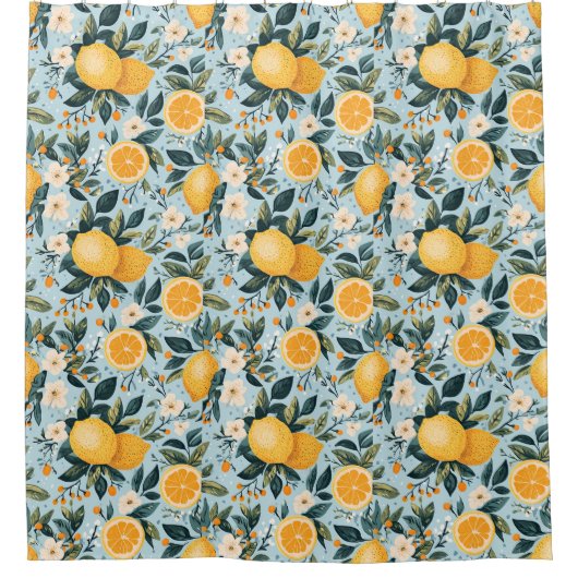 Retro Floral Lemons Duschvorhang (Vorderseite)