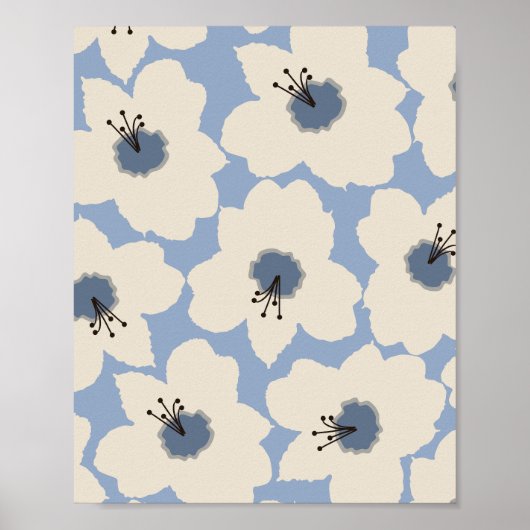 Retro Floral Light Blue Poster (Vorne)