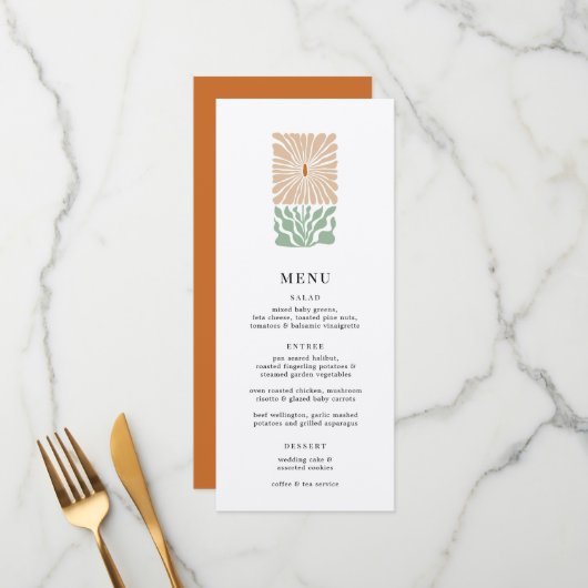 Retro Floral Logo Wedding Menu Menükarte (Vorderseite/Rückseite Beispiel)