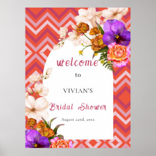 Retro Floral Magenta Fuchsia Brautparty Willkommen Poster