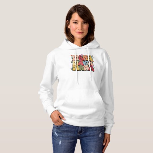 Retro Floral "Mama" Bubble Font Hoodie (Vorne ganz)