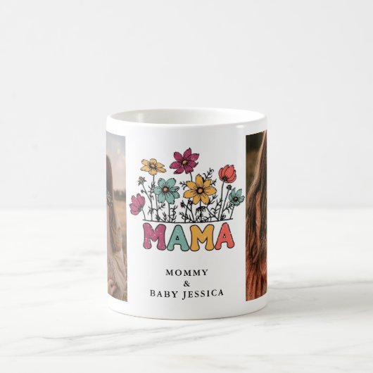 Retro Floral "Mama" Foto Tasse (Mittel)