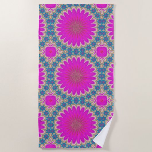 Retro Floral Mandala Psychedelic Blume Power Strandtuch (Vorderseite)