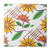 Retro Floral Modernes Muster Gelb + Orange Fliese (Vorderseite)