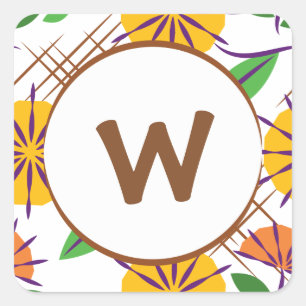 Retro Floral Modernes Muster Gelb + Orange Quadratischer Aufkleber