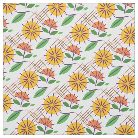 Retro Floral Modernes Muster Gelb + Orange Stoff (Muster)
