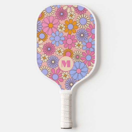 Retro Floral Monogram Pickleball Paddle  (Vorderseite)