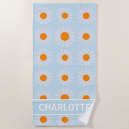 Retro Floral Monogramm Orange blau weiß Strandtuch