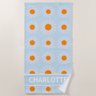 Retro Floral Monogramm Orange blau weiß Strandtuch