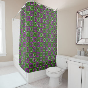 Retro Floral Mosaik Muster grün und Lila Duschvorhang