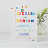 Retro Floral Multicolor Hochzeit Einladung (Stehend Vorderseite)