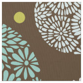 Retro Floral Muster Braun Weiß Blau & Gelb Stoff (Nahaufnahme)