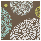 Retro Floral Muster Braun Weiß Blau & Gelb Stoff (Muster)