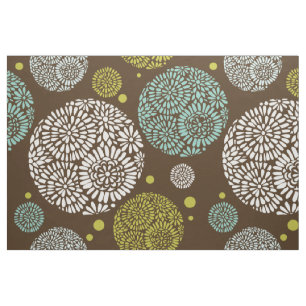 Retro Floral Muster Braun Weiß Blau & Gelb Stoff