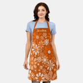 Retro Floral Muster Burnt Orange Personalisiert Schürze (Getragen)