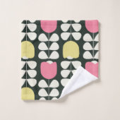 Retro Floral Muster Gelb Rosa Grün Badhandtuch Set (Waschlappen)