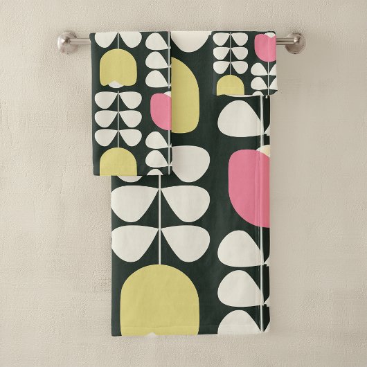 Retro Floral Muster Gelb Rosa Grün Badhandtuch Set