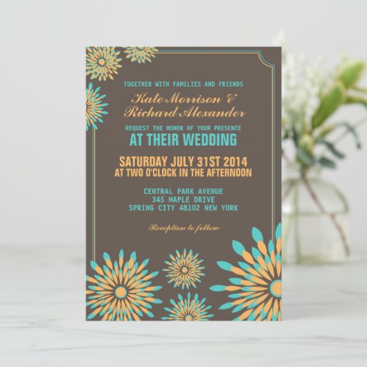 Retro Floral Muster Hochzeit Einladung (Stehend Vorderseite)