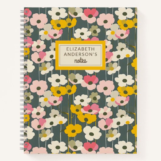 Retro Floral Muster Monogramm Notizblock (Vorderseite)