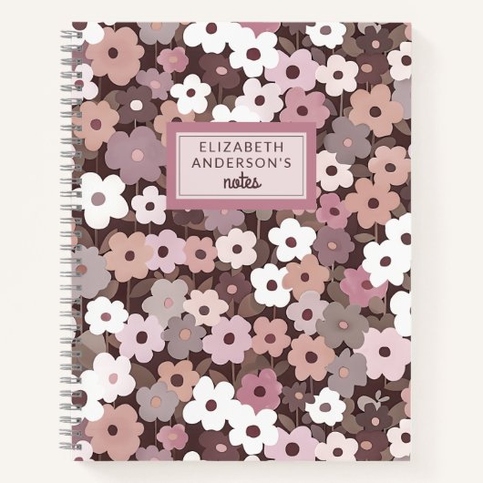 Retro Floral Muster Monogramm Notizblock (Vorderseite)