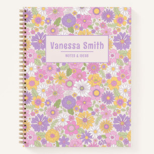 Retro Floral Muster Personalisiert SpiralNotebook Notizblock