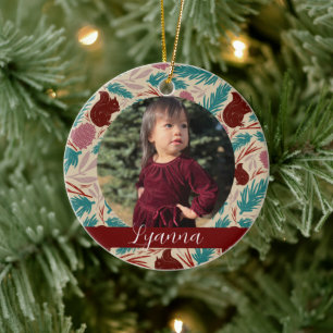 Retro Floral Muster Rahmen Baby's First Christmas Keramik Ornament