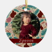 Retro Floral Muster Rahmen Baby's First Christmas Keramik Ornament (Vorne)