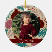 Retro Floral Muster Rahmen Baby's First Christmas Keramik Ornament (Hinten)