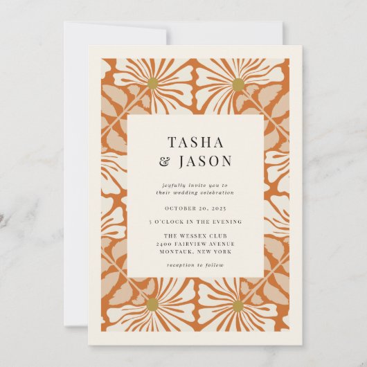 Retro floral Muster Rahmen Hochzeitseinladung Einladung (Vorderseite)