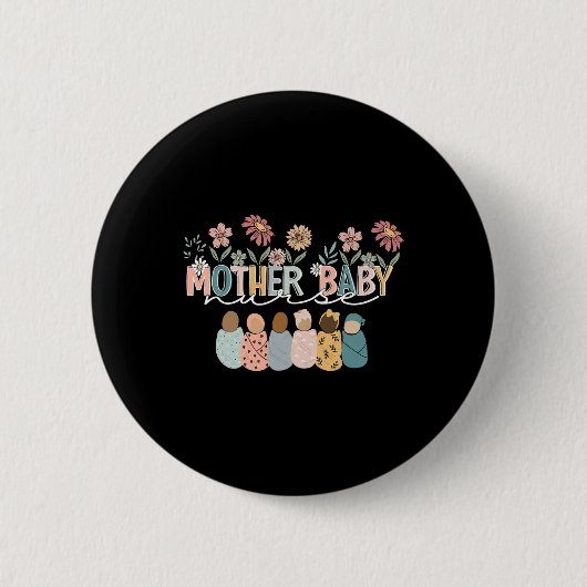 Retro Floral Mutter Ba Button (Vorderseite)