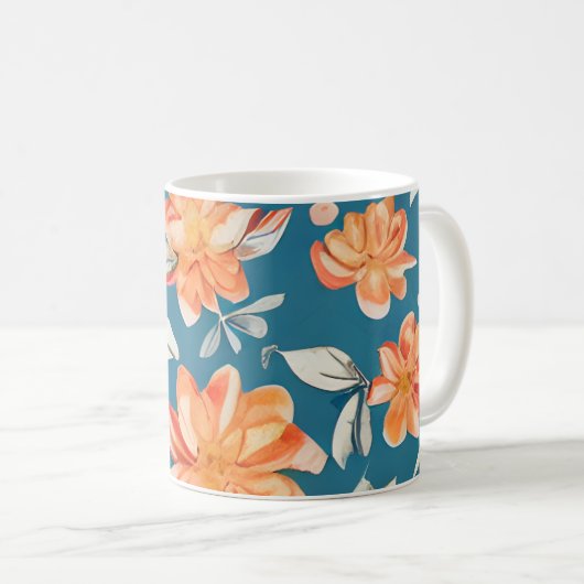 Retro Floral Nahtloses Muster Kaffeetasse (VorderseiteRechts)