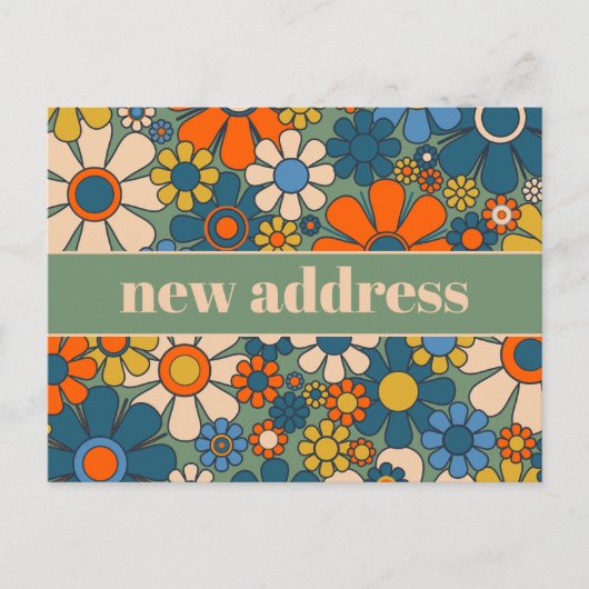 Retro Floral New Address / Moving Postkarte (Vorderseite)