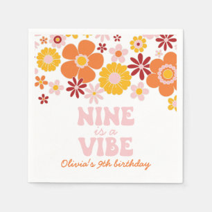 Retro Floral Nine ist ein Vibe 9. Geburtstag Serviette
