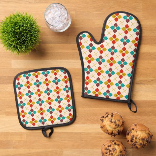 Retro Floral Ofenhandschuh & Topflappen-Set (Oben Unten)