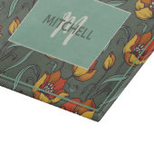 Retro Floral Orange Gold Aquamarin Personalisiert Schneidebrett (Ecke)