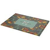 Retro Floral Orange Gold Aquamarin Personalisiert Schneidebrett (Ecke)