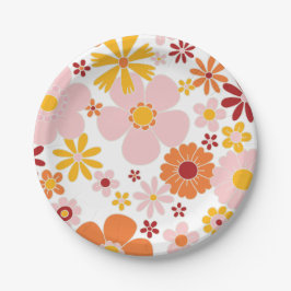Retro Floral orange rosa Geburtstagspopulette Pappteller