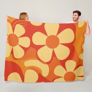 Retro Floral Orange und Gelb Muster Fleecedecke
