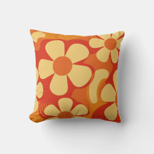 Retro Floral Orange und Gelb Muster Kissen