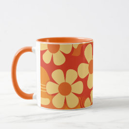 Retro Floral Orange und Gelb Muster Tasse