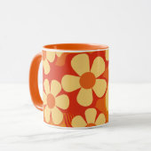 Retro Floral Orange und Gelb Muster Tasse (Vorderseite Links)
